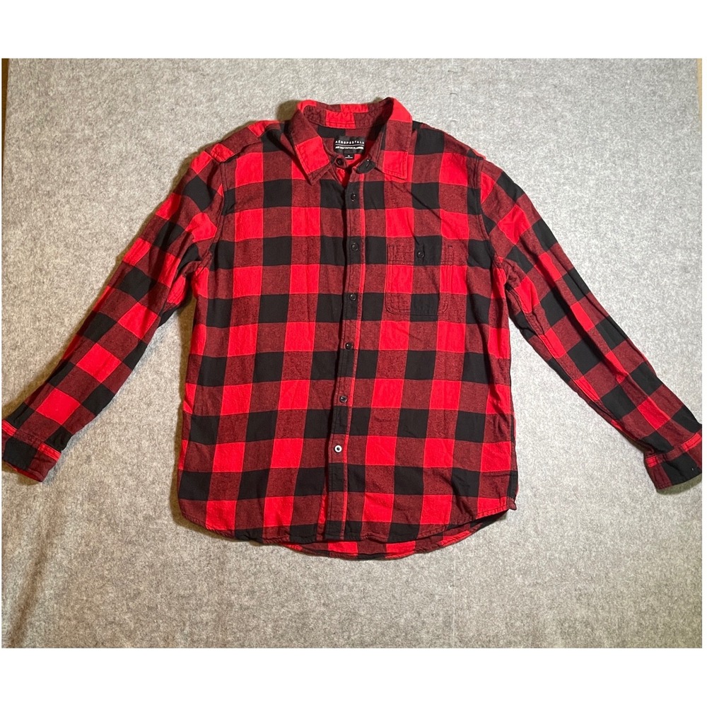 Aeropostale Air Softspun Flannel Shirt Mens XL Red Black Buffalo Plaid Button Up